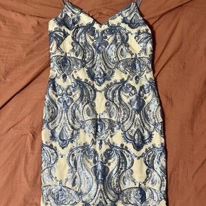Vince Camuto Blue and Cream Dress